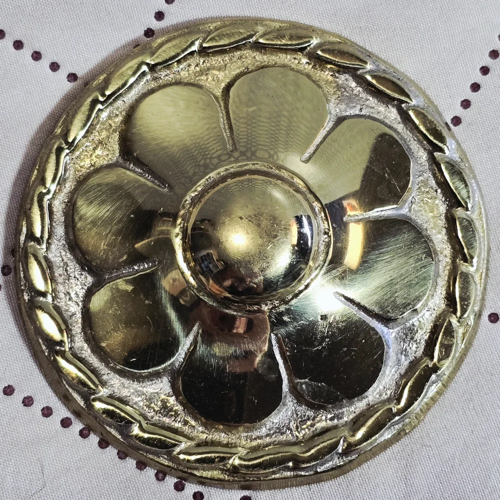Vintage Brass Floral Rosette Curtain Tiebacks Pair 3.5